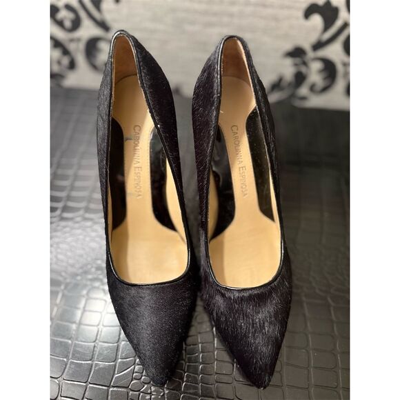 Carolinna Espinosa Black Ponyhair heels Size 6.5 /‎ 37 - Picture 7 of 8